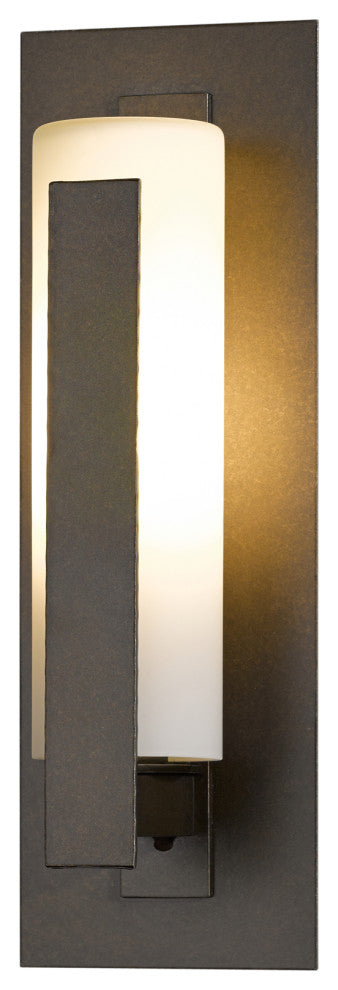 Forged Vertical Bars Small Outdoor Sconce, Coastal Bronze Finish, Opal Glass