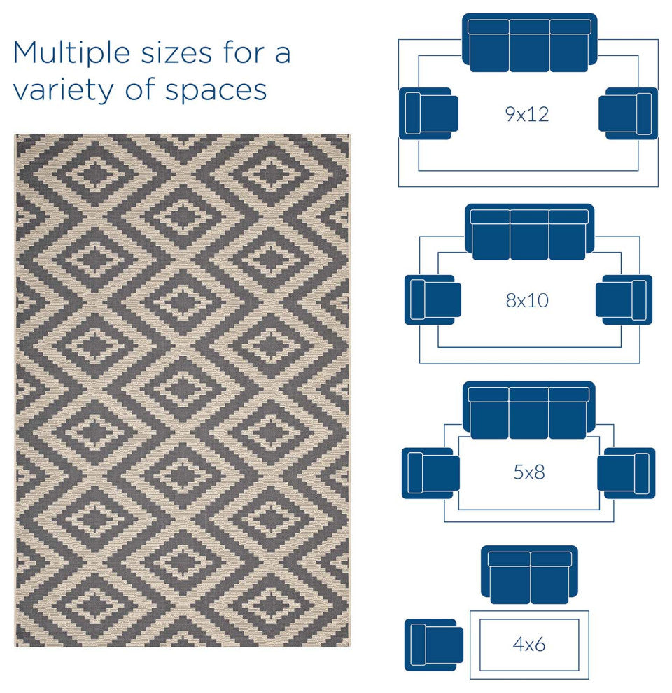 Jagged Geometric Diamond Trellis 4x6 Indoor and Outdoor Area Rug-Gray and Beige