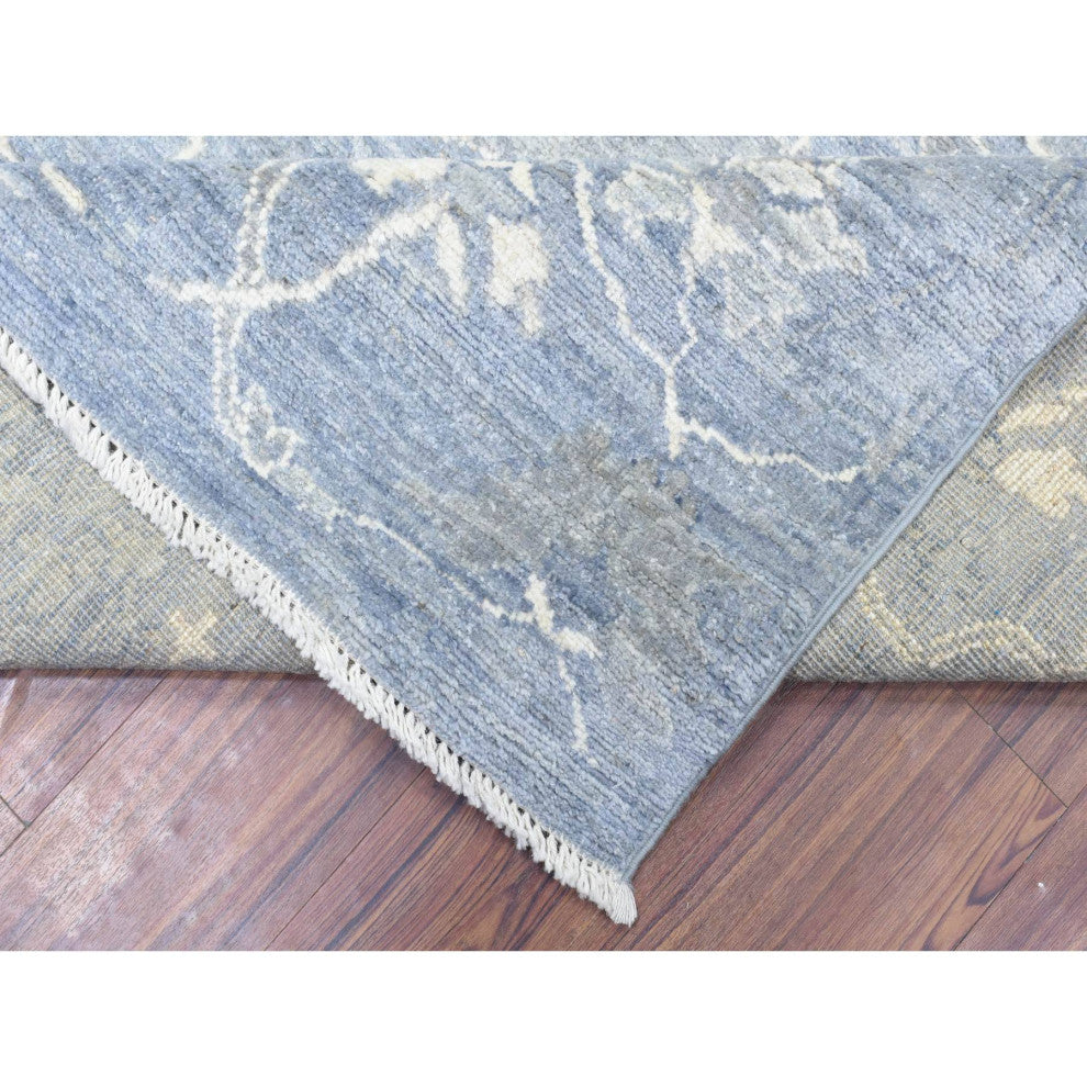 Gray Afghan Angora Oushak Flowing Design Soft Wool Hand Knotted Rug, 8'0"x9'9"