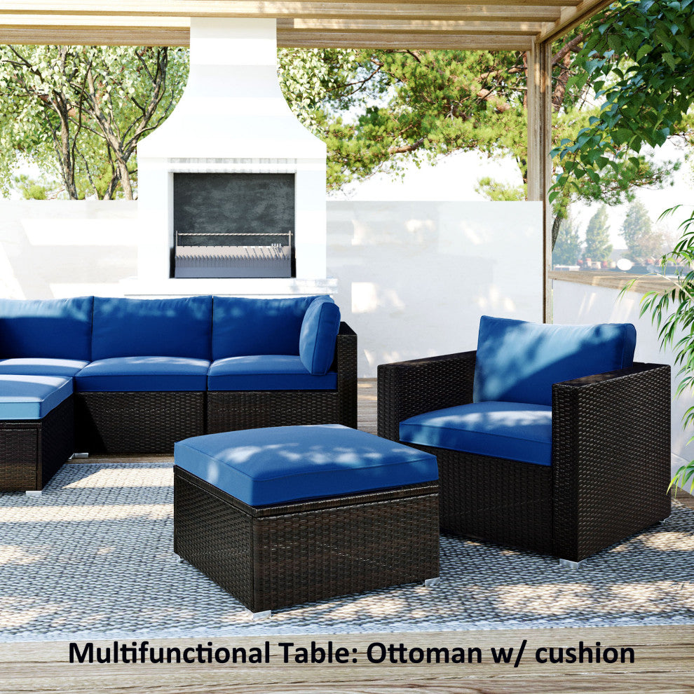 6 Pieces Outdoor Rattan Patio Sectional Sofa Set With Glass Table