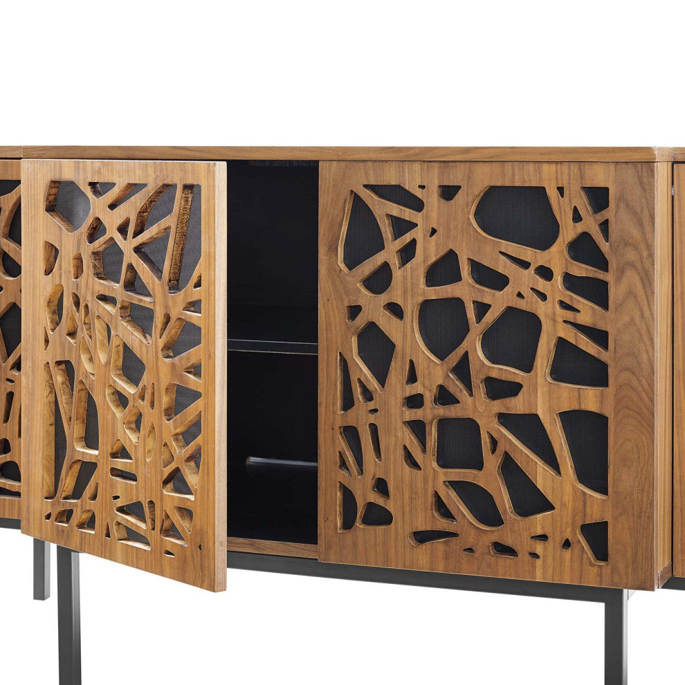 Console Entry Table Sideboard, Rectangular, Wood, Metal, Brown Walnut, Modern