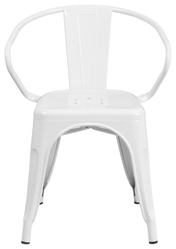 Metal Indoor-Outdoor Chair With Arms, White, 21.50"x19"x27.75"