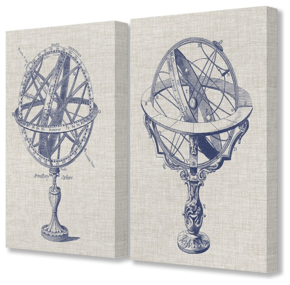 Armillary Sphere Diagram Illustrations 2-Piece Canvas Wall Art Set, 16"x20"