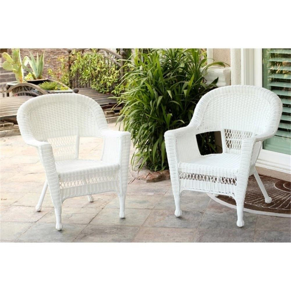 Pemberly Row Wicker / Rattan Chair with Cushion in White/Blue (Set of 2)