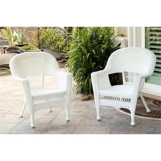 Pemberly Row Wicker / Rattan Chair with Cushion in White/Blue (Set of 2)