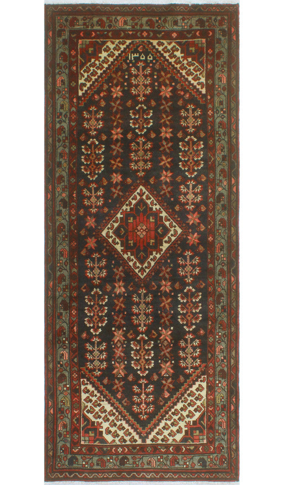Fine Vintage Distressed Talha Charcoal/Red Runner, 3'8 x 9'4
