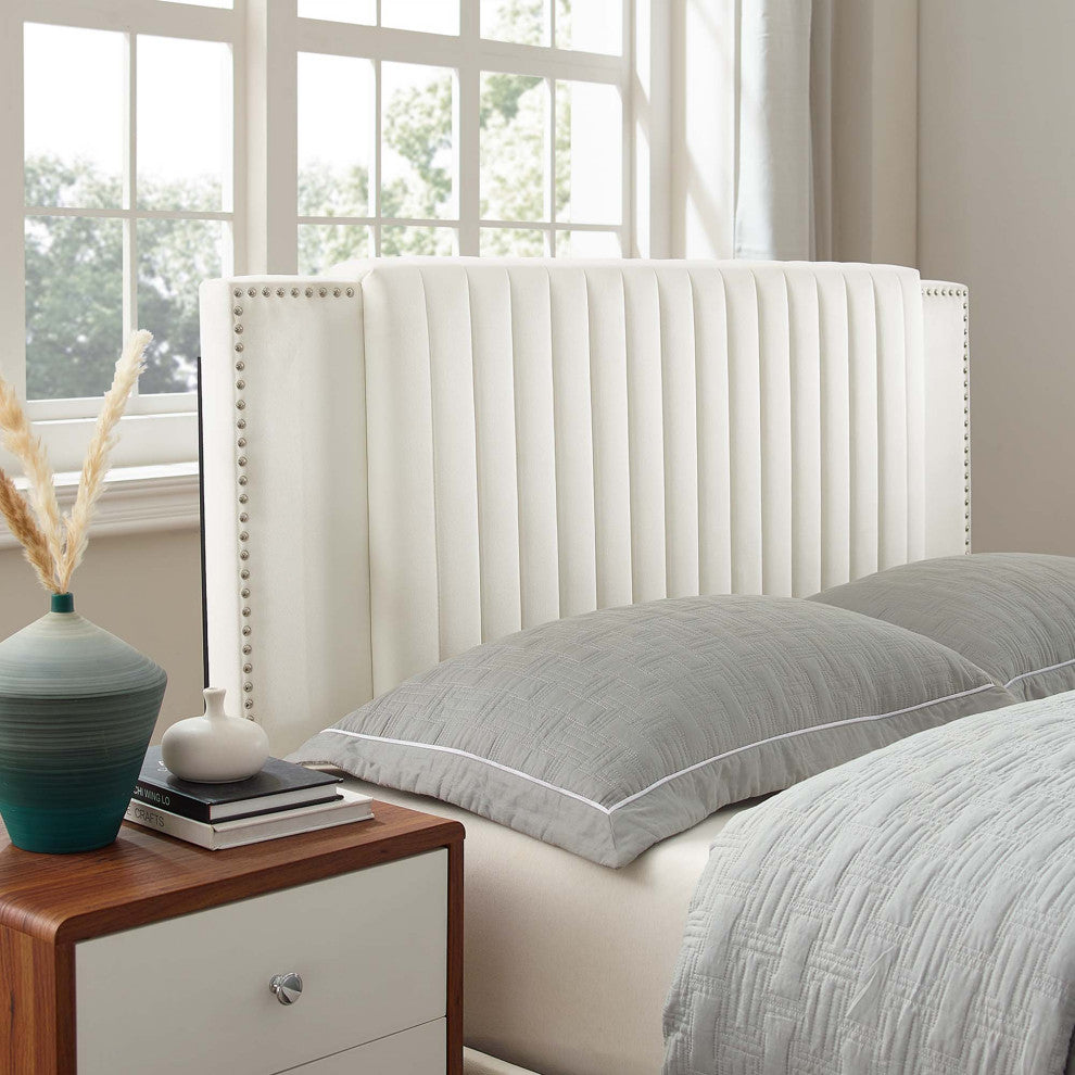 Zahra Channel Tufted Performance Velvet Full Platform Bed, White