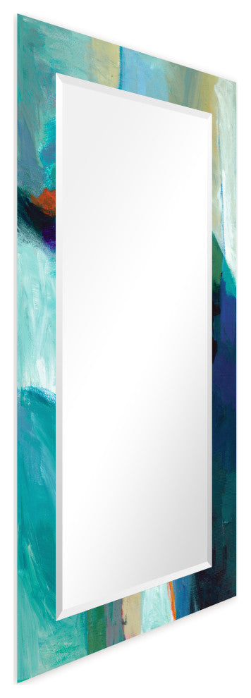 "Sky" Beveled Mirror on Printed Abstarct Tempered Art Glass, 54x28"