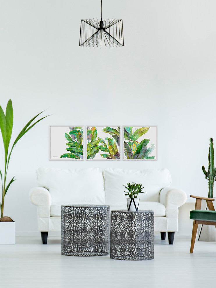 "Oh Banana Leaves III Triptych" Framed Painting Prints, 96"x32", 3-Piece Set