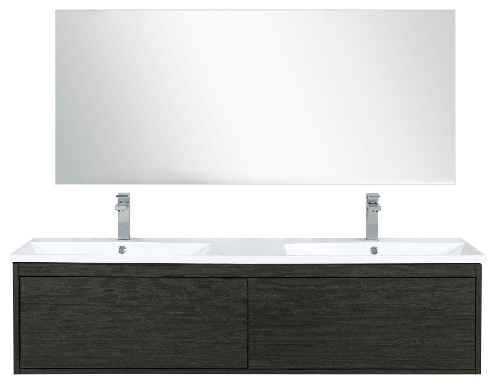 Sant 60 Iron DB Vanity, Acrylic Top With Sinks, Gun Metal Faucet Set, 55 Mirror