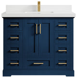 Boston 42 Single Sink Bath Vanity in Navy Blue 2" White Quartz