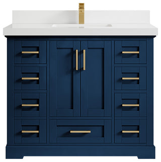 Boston 42 Single Sink Bath Vanity in Navy Blue 2" White Quartz