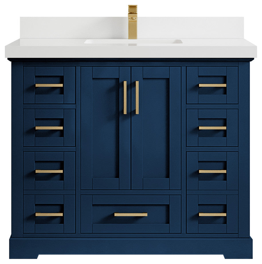 Boston 42 Single Sink Bath Vanity in Navy Blue 2" White Quartz