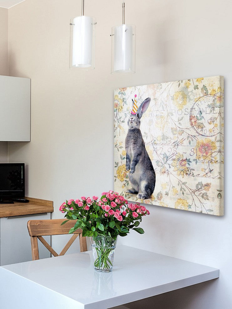 Marmont Hill, "Party Rabbit" by Morgan Jones Painting on Wrapped Canvas, 18x18