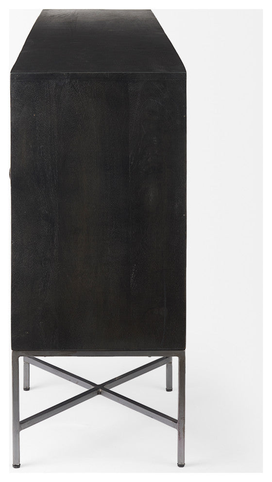 Hogarth I Dark / Light Brown Solid Wood w/ Silver Metal Frame Sideboard