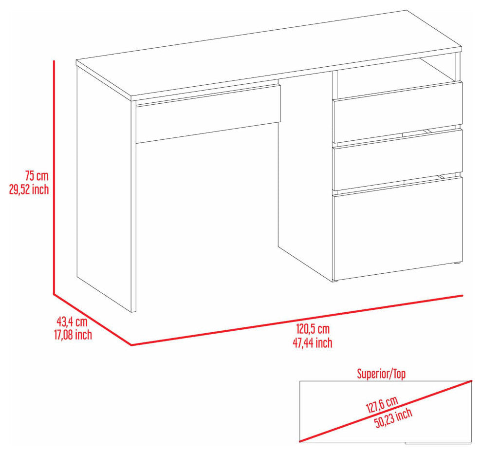 Louisiana Writing Computer Desk with Open Shelf and 3 Drawers, Black
