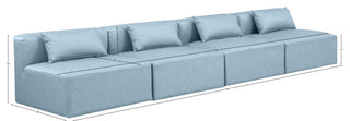 Cube Upholstered Modular Sofa, Light Blue, 4-Piece: 4 Armless Chair, Vegan Leather