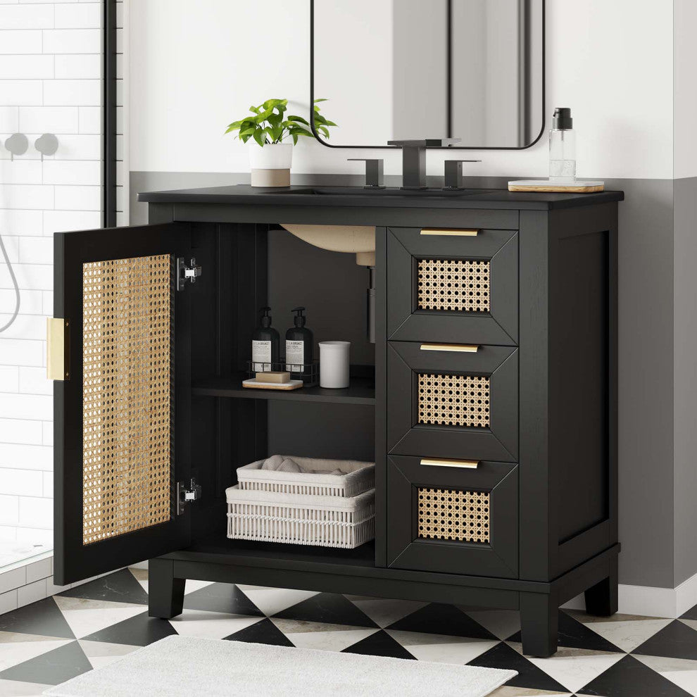 Dixie 36" Solid Wood Bathroom Vanity Cabinet, Black Black