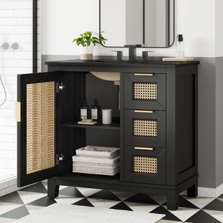 Dixie 36" Solid Wood Bathroom Vanity Cabinet, Black Black