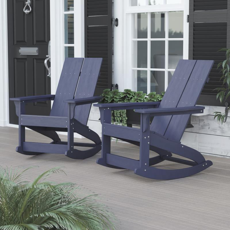 Finn Set of 2 Outdoor Rocking Adirondack Chair-Rust Resistant Hardware, Navy