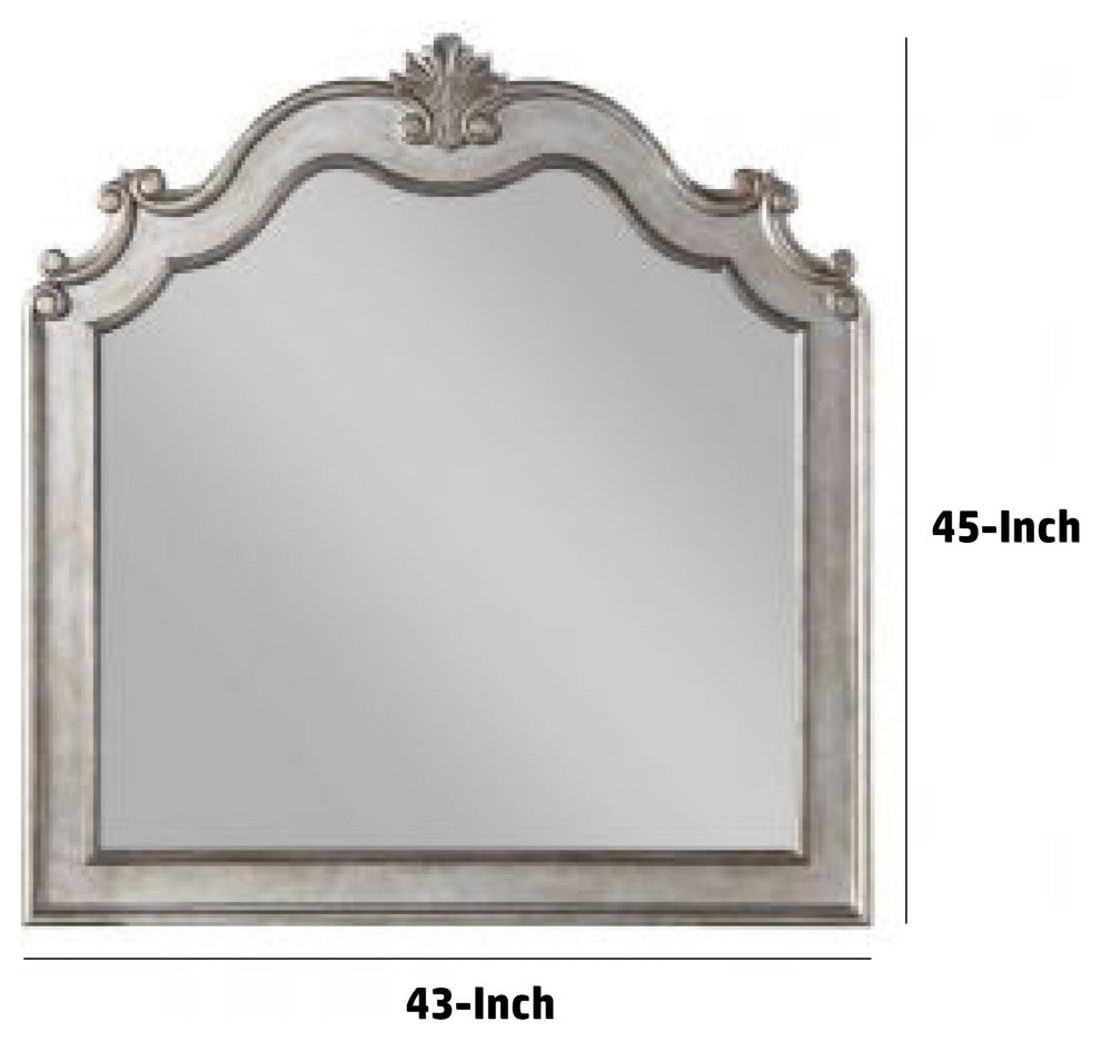 Benzara BM275065 43" Wood Mirror, Scalloped Crown Top, Poly Resin, Silver