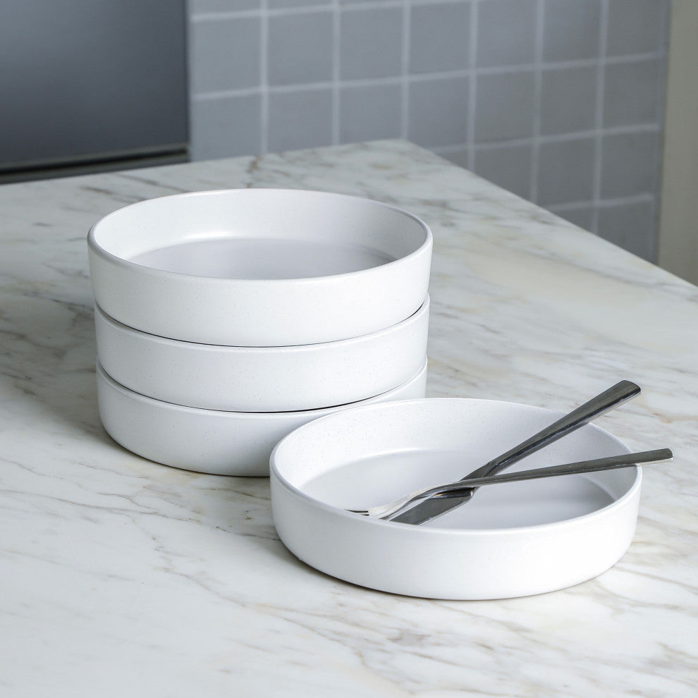 Stone Lain Albie Stoneware 20 Piece Dinnerware Set With Pasta Bowls, White