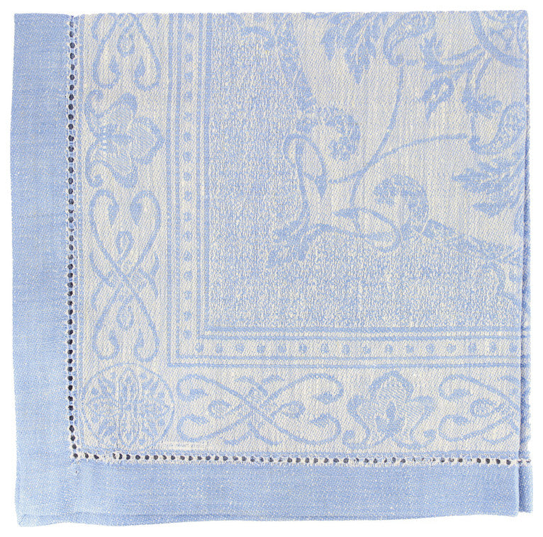 French Home Linen Set of 6 Astra Napkins Ivory and Light Blue