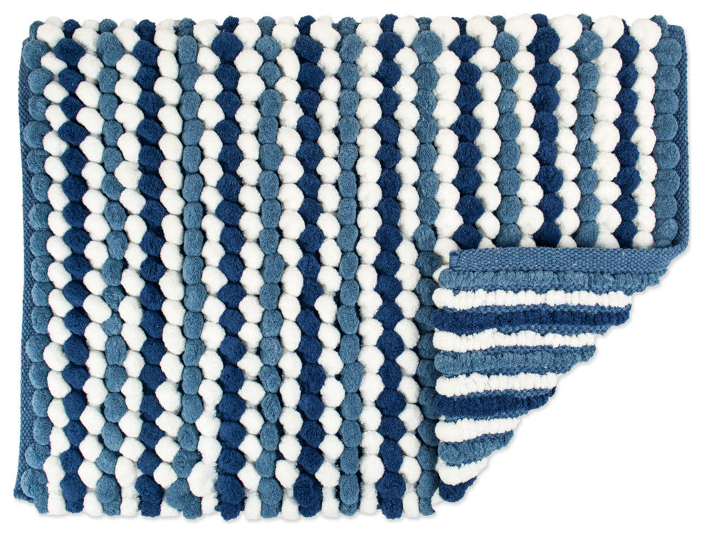 Blue Striped Microfiber Bath Mat, 21"x34"