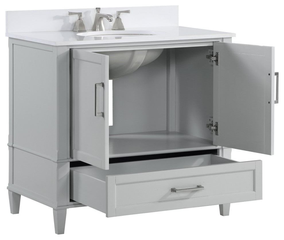 Montauk Bathroom Vanity, Fog Gray With White Quartz, 36"