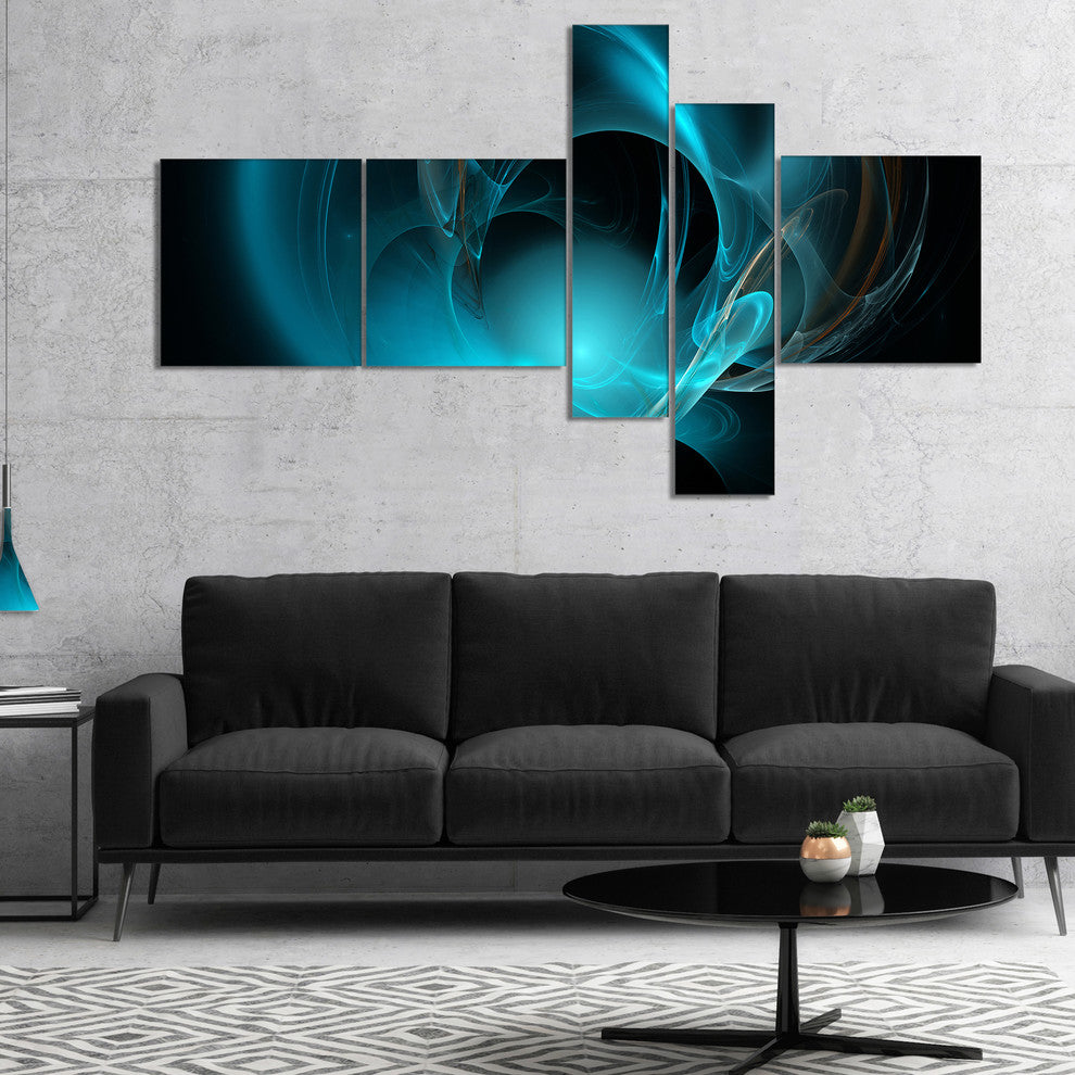 Blue Fractal Galactic Nebula, Abstract Wall Art Canvas, 60"x32", 5 panels