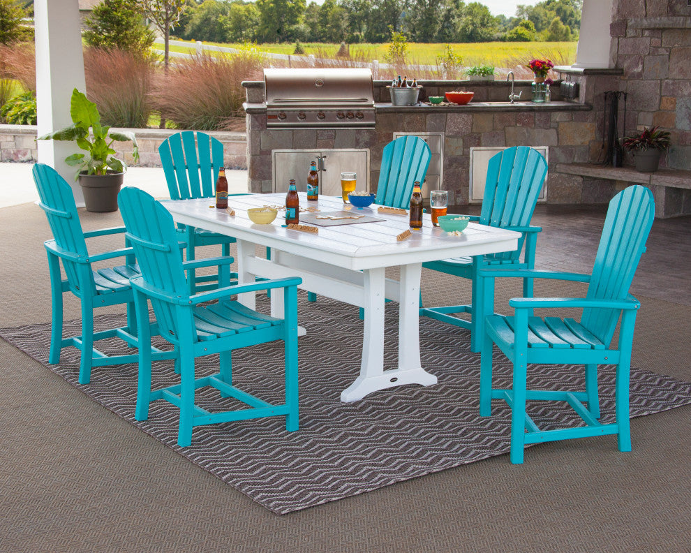 POLYWOOD 7 Piece  Palm Coast Dining Set, Sunset Red / White