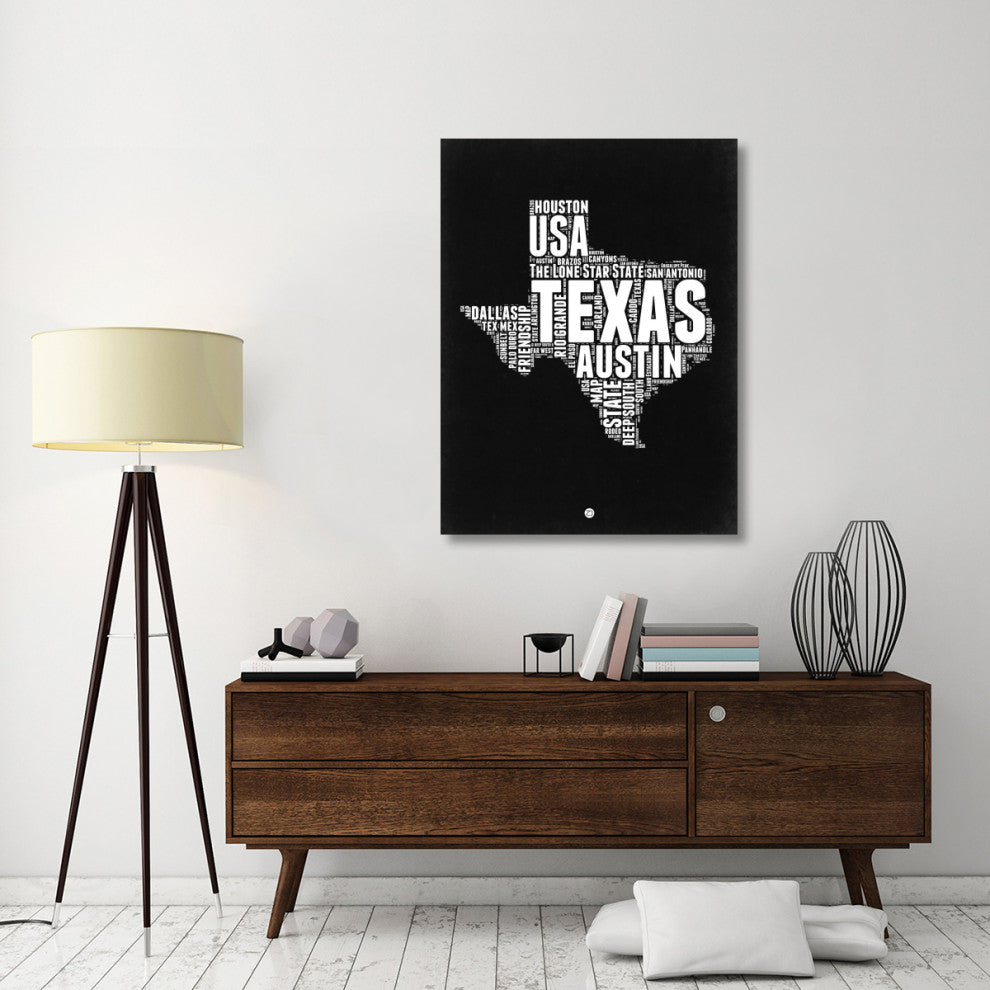 "Texas Black and White Map" Fine Art Print