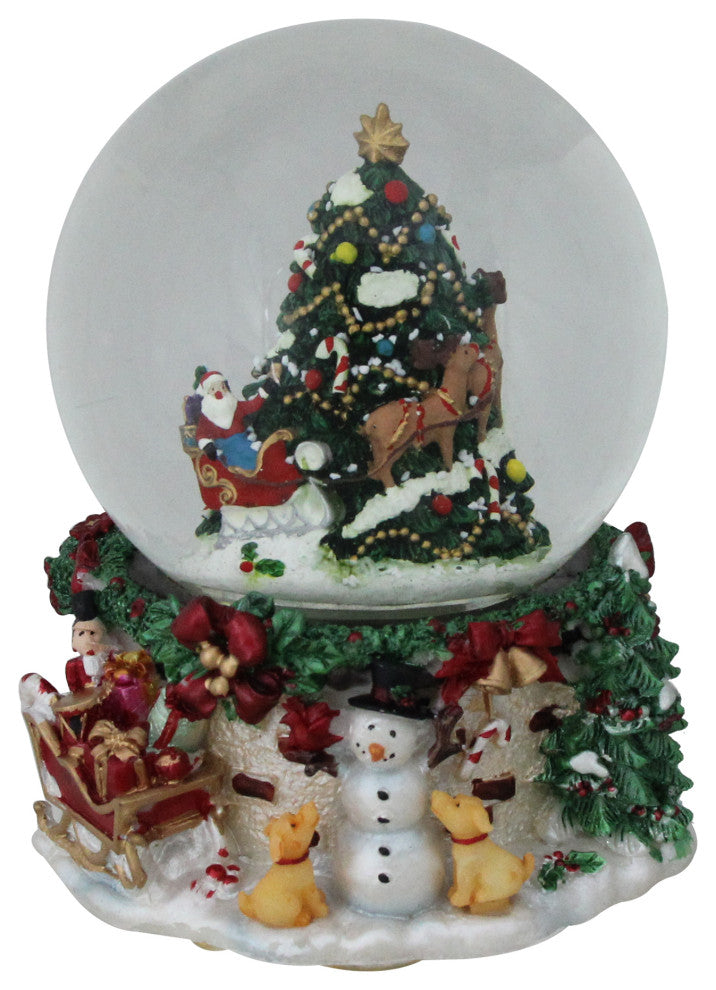 7" Christmas Tree and Santa Claus Musical Blowing Snow Globe Decoration