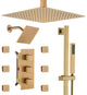 16inch Deluxe Showerhead Dual Shower Head System With Slide Bar and 6 Body Jets, Brushed Gold