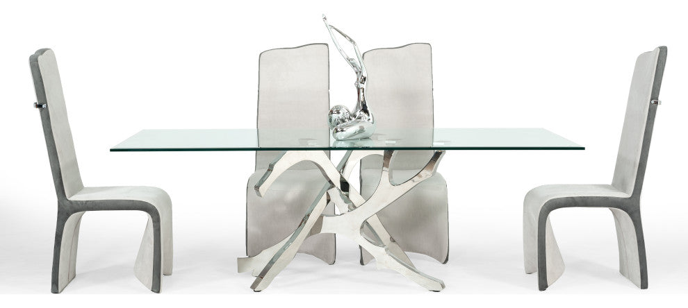 Modrest Legend Modern Glass and Stainless Steel Dining Table