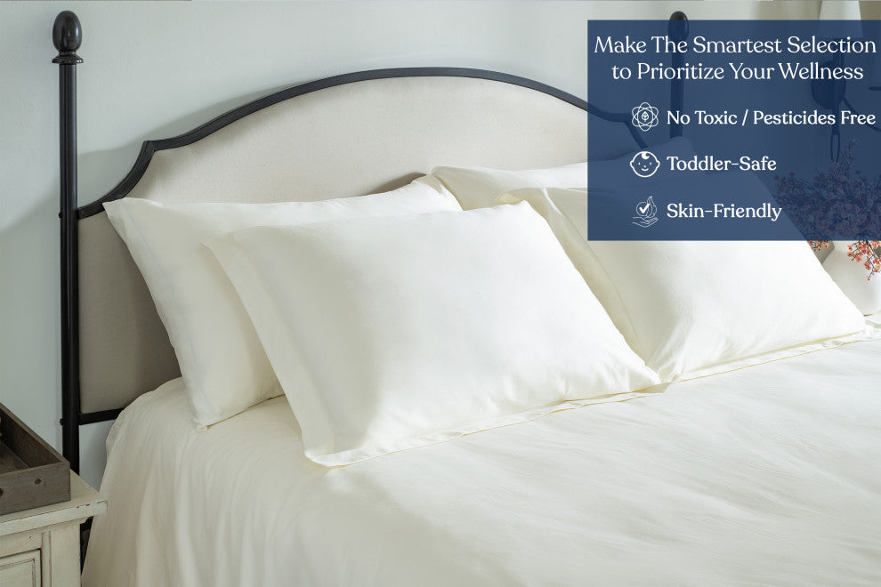 Delara GOTS 100% Organic Cotton Pillowcase Set of 2 400TC, Ivory, Queen, 21"x32"