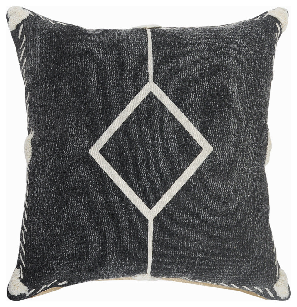 Bordered and Tufted Geometric Throw Pillow