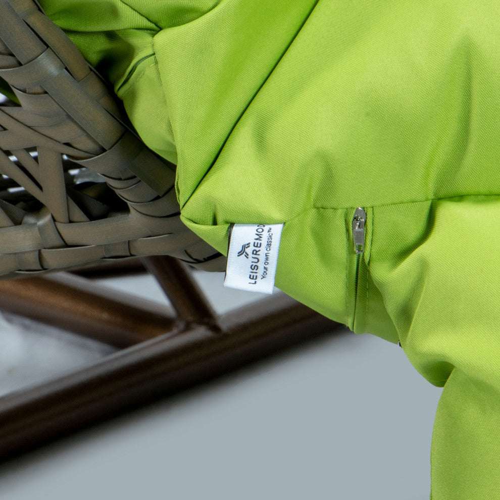 2 Person Beige Wicker Double Hanging Egg Swing Chair, Light Green