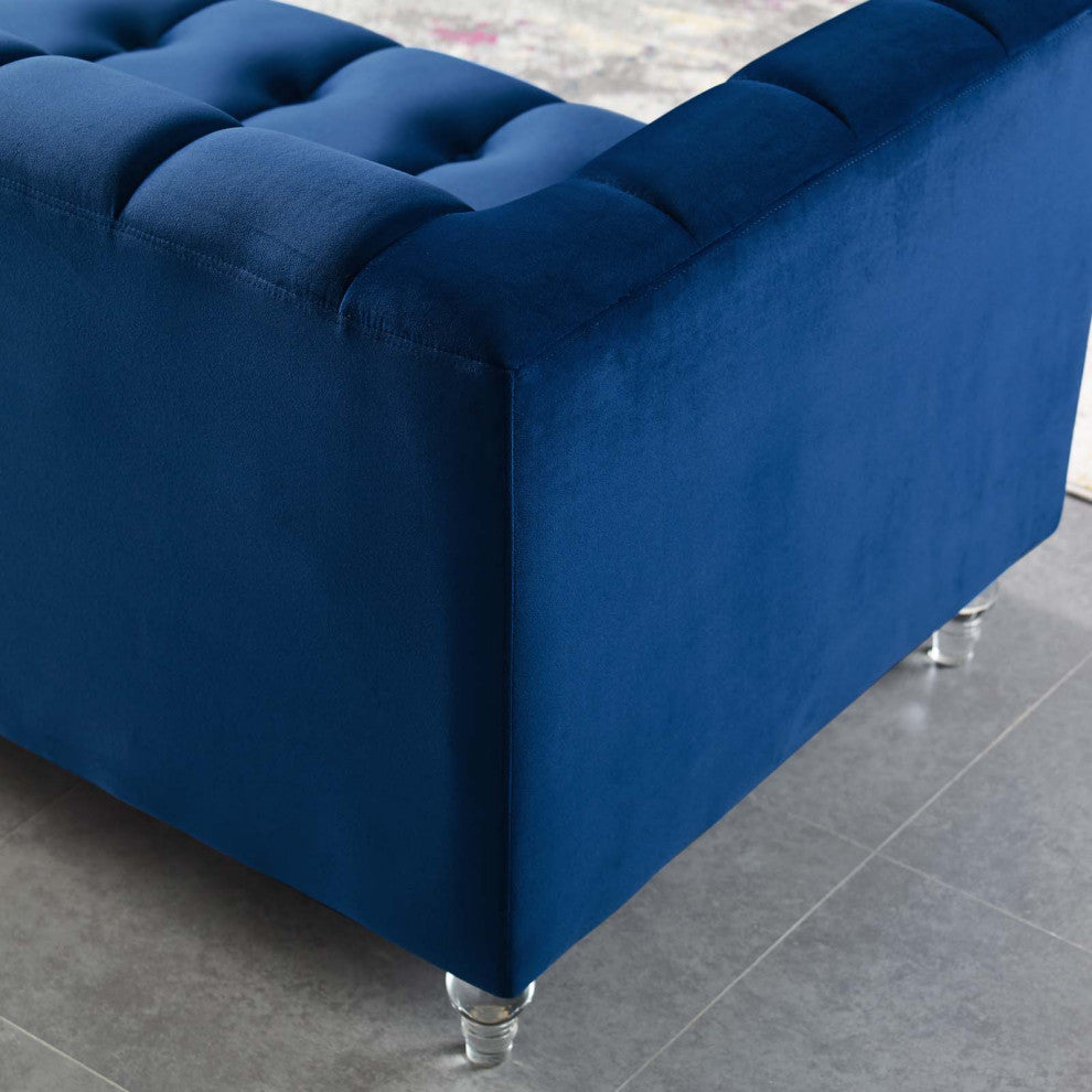 Tufted Sofa, Velvet, Blue Navy, Modern, Living Lounge Hotel Lobby Hospitality