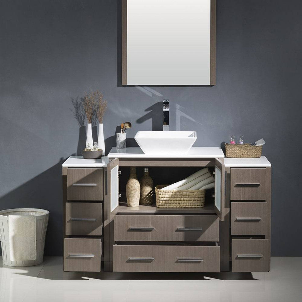 Fresca FVN62-123012GO-VSL Torino 54" Gray Oak Vanity, 2 Side Cabinets and Sink