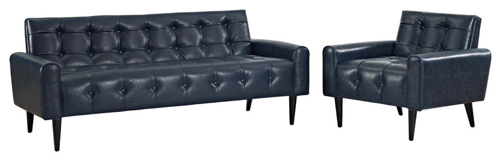 Delve 2-Piece Upholstered Vinyl Sofa and Armchair Set Blue
