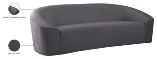 Riley Velvet Upholstered Rounded Sofa, Gray