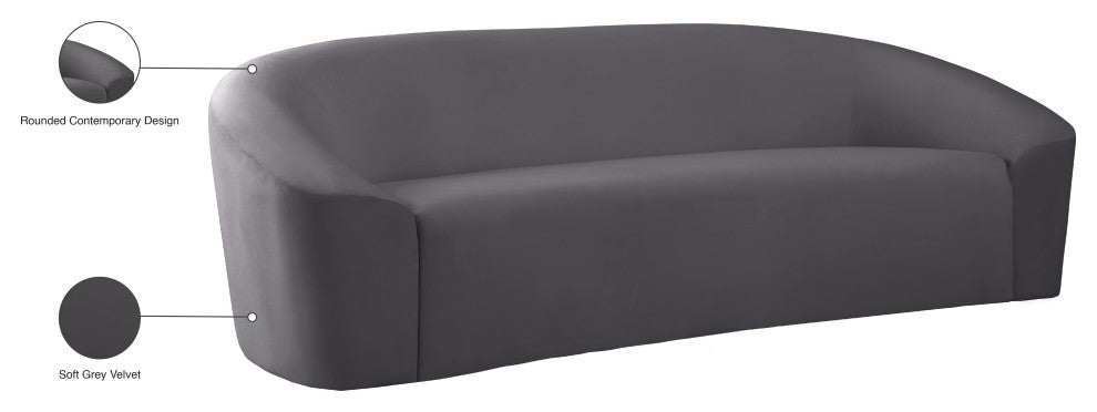 Riley Velvet Upholstered Rounded Sofa, Gray
