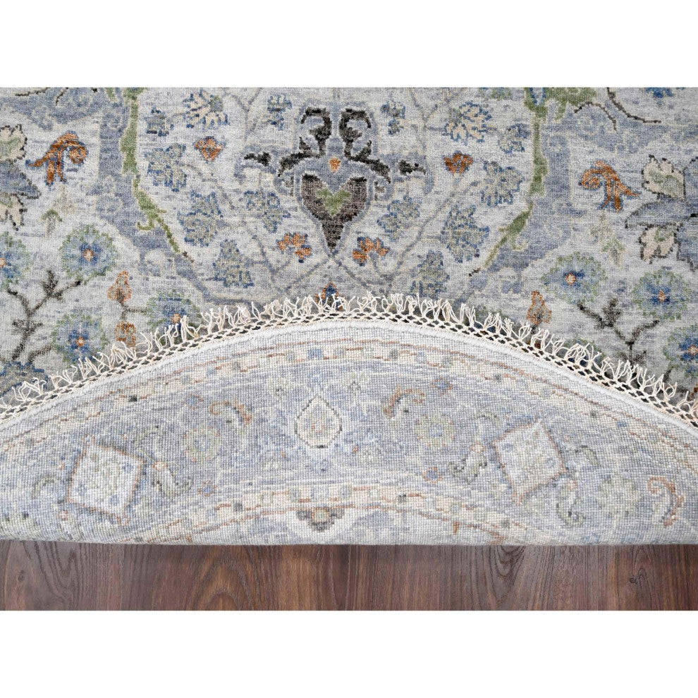 Light Gray Oushak Denser Weave Wool Round Hand Knotted Oriental Rug  5'x5'