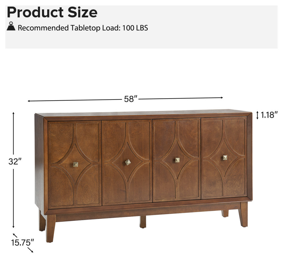 60"W Sideboard With Solid Wood Legs, Walnut