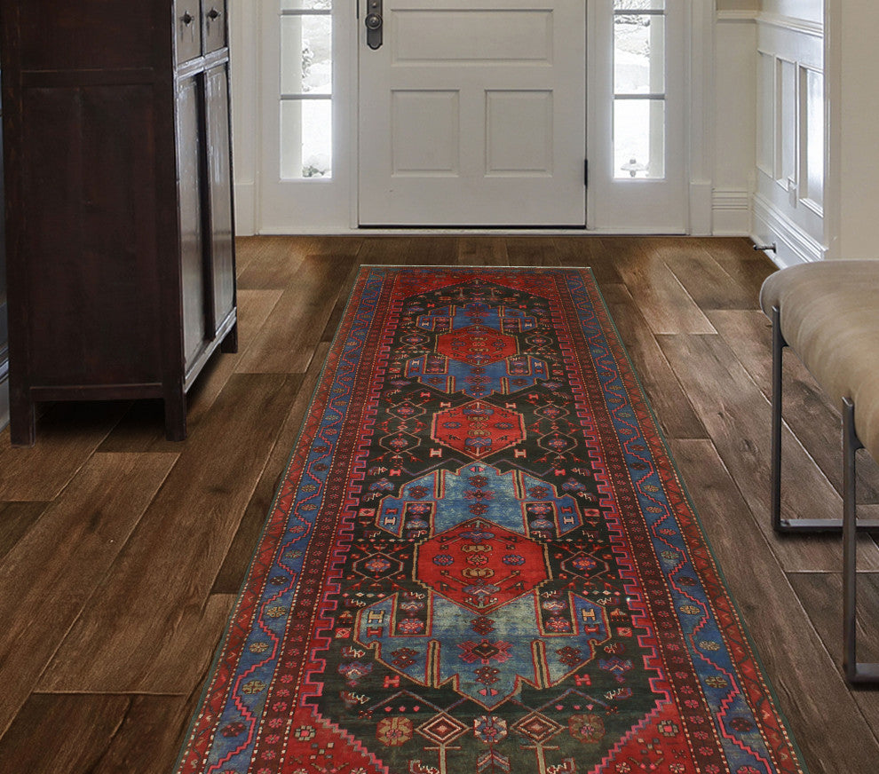 Fine Vintage Distressed Kora Charcoal/Rust Runner, 4'7x13'0