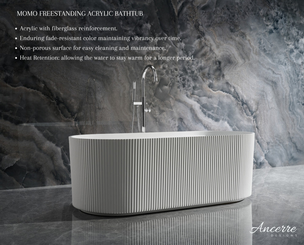 Momo Freestanding Acrylic Bathtub, White, 59 Inch.