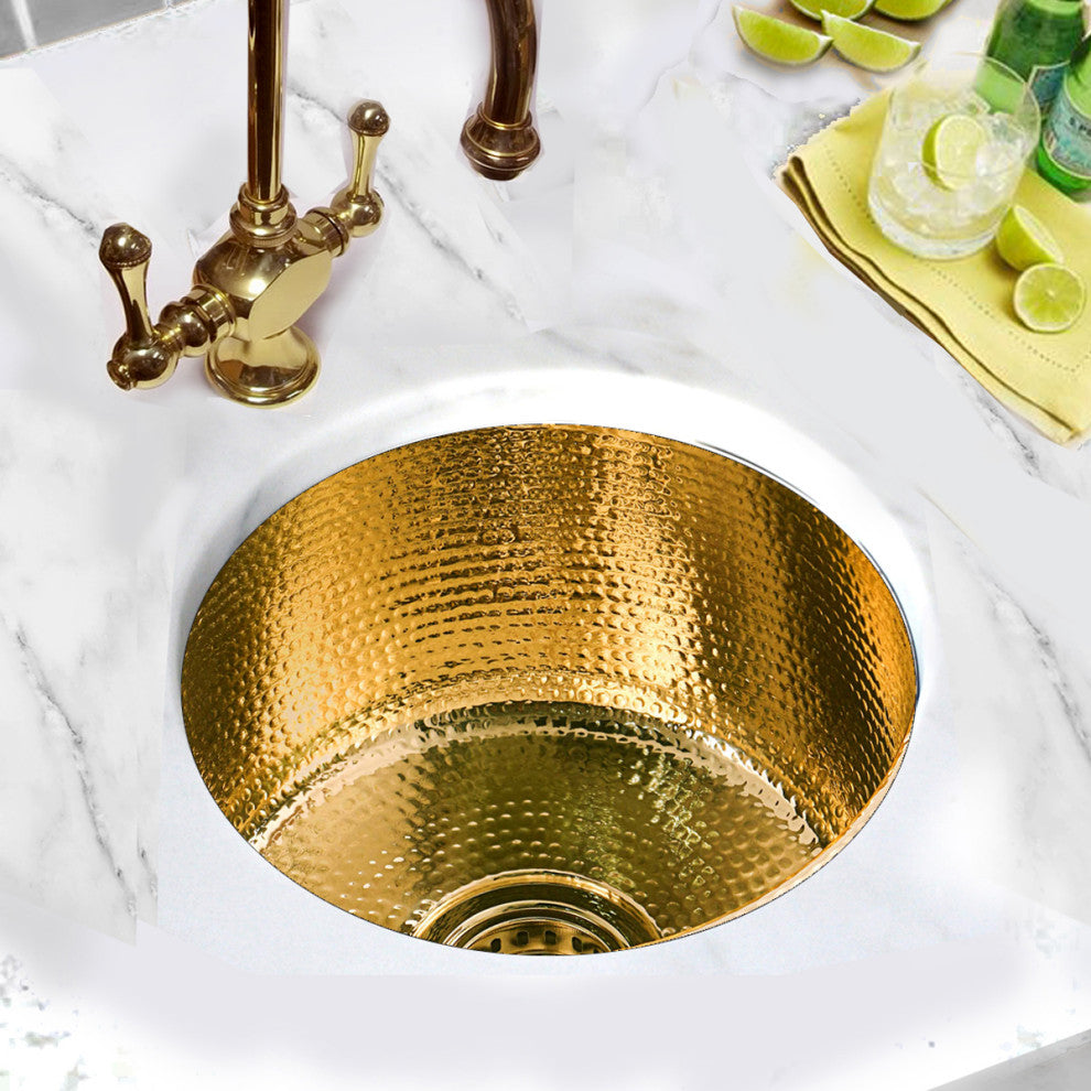 Nantucket Sinks'' 15" Hand Hammered Round Bar Sink, Rs15-Ub