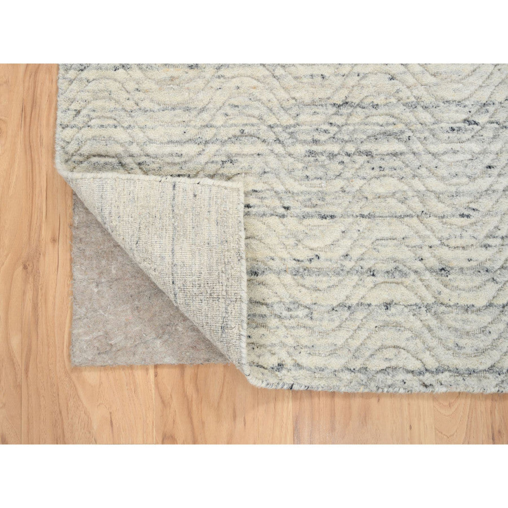 Beige Hand Loomed Variegated Textured Modern Design Wool Runner Rug, 2'6"x6'0"