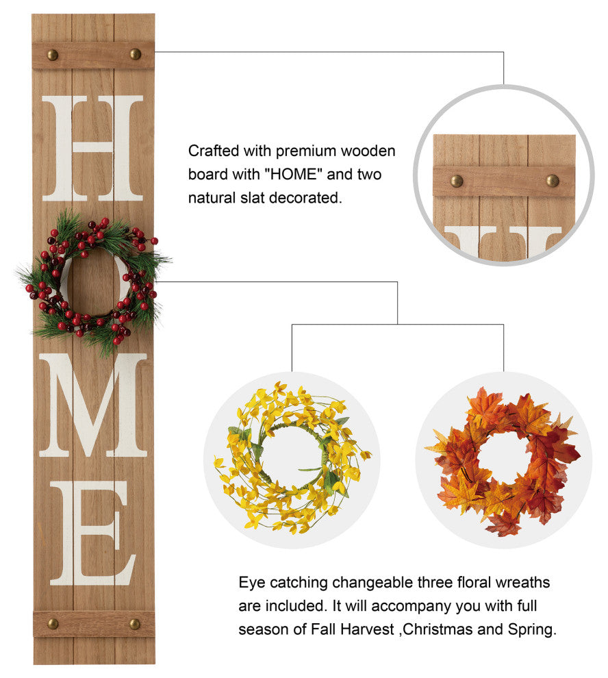 42"H Christmas Wooden "HOME" Porch Sign With Wreath